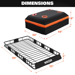 Adjustable Roof Cargo Basket with Bag, Net & Straps – Steel Rack for SUV, 200 lb Capacity