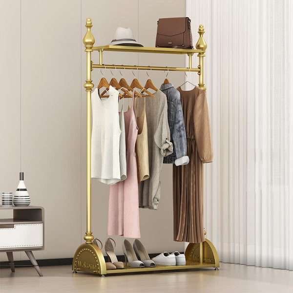 Gold Clothing Rack with Double Shelves, 39.4-Inch
