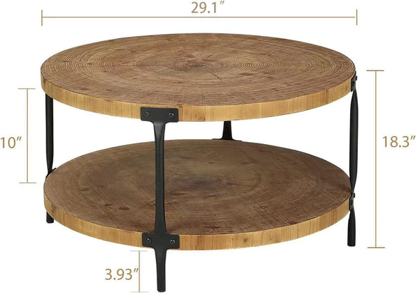 Round 2-Tier Wood Coffee Table | 29.1" Boho Farmhouse