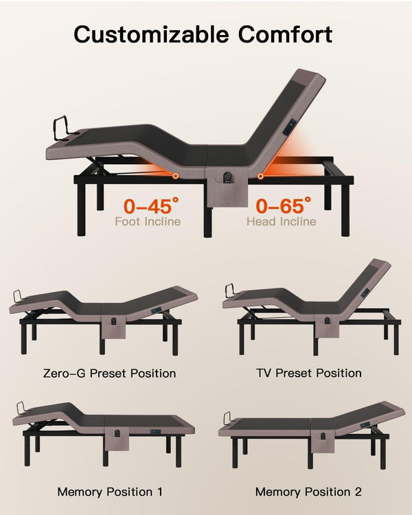 Adjustable Bed Frame with Head & Foot Incline – Twin XL & Split King