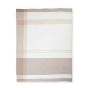 100% Pure Cashmere Throw Blanket — Large Woven Stripe, White Beige Brown