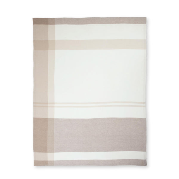 100% Pure Cashmere Throw Blanket — Large Woven Stripe, White Beige Brown