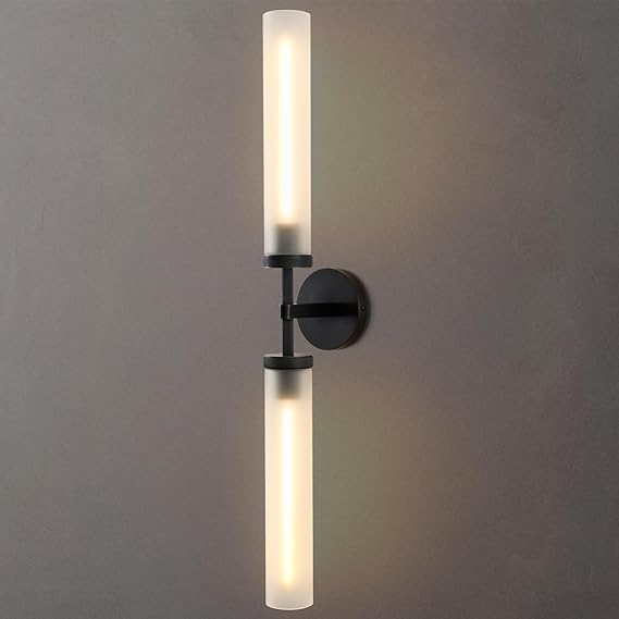 Hardwired Frosted Glass Black Wall Sconce