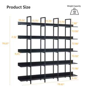 Triple Wide 5-Tier Industrial Bookshelf