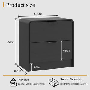 Modern 2-Drawer Nightstand with Curved Edges