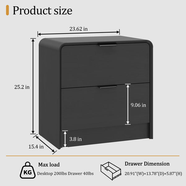 Modern 2-Drawer Nightstand with Curved Edges