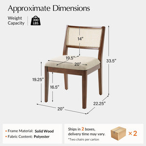 Rattan Dining Chairs with Cushioned Seat & Solid Wood Frame