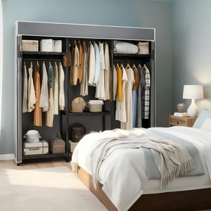 Heavy Duty Clothes Rack with Cover & Adjustable Shelves
