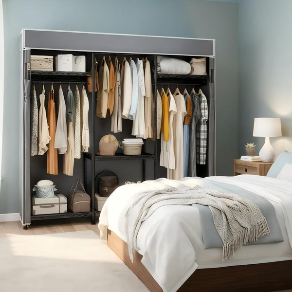 Heavy Duty Clothes Rack with Cover & Adjustable Shelves