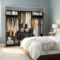 Heavy Duty Clothes Rack with Cover & Adjustable Shelves