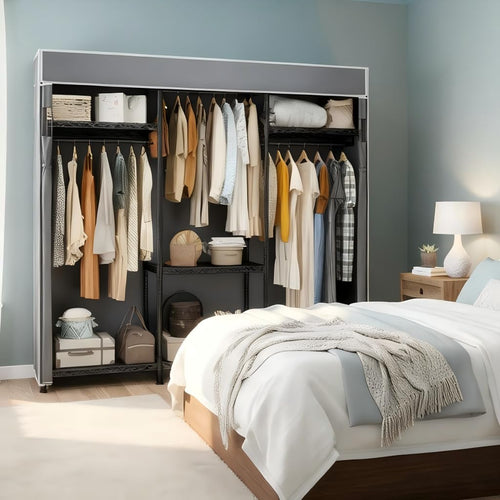 Heavy Duty Clothes Rack with Cover & Adjustable Shelves