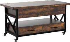Lift Top Coffee Table with Storage, Drawers & LED Light