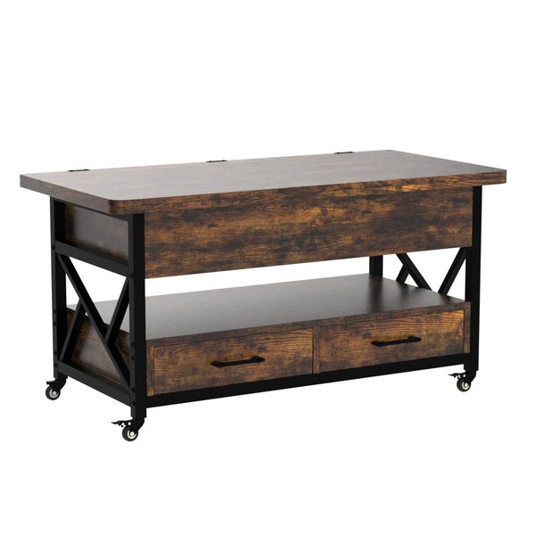 Lift Top Coffee Table with Storage, Drawers & LED Light