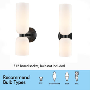 Modern 2-Light Wall Sconce Set of 2 – Milky White Glass