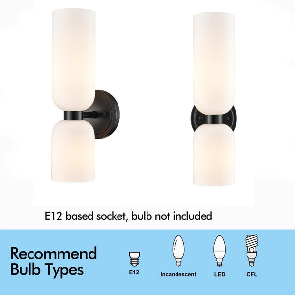 Modern 2-Light Wall Sconce Set of 2 – Milky White Glass