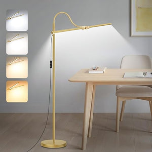 LED Floor Lamp, 18W/2000LM Bright Reading Floor Lamp for Office with Double Head, Adjustable Gooseneck Dimmable Modern Standing Light for Lash Extension Craft, Eye Caring Floor Lamps for Living Room
