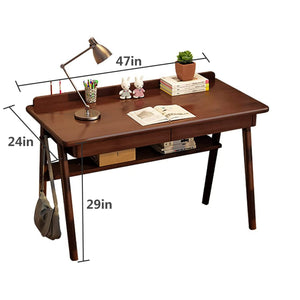 Solid Wood Writing Desk, 47" Mid-Century Modern with 2 Drawers & Storage Shelf