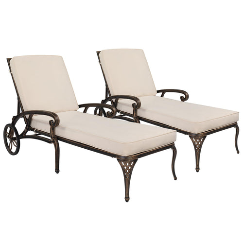 Outdoor Aluminum Chaise Lounge Chair Set of 2 with Adjustable Backrest & Cushions