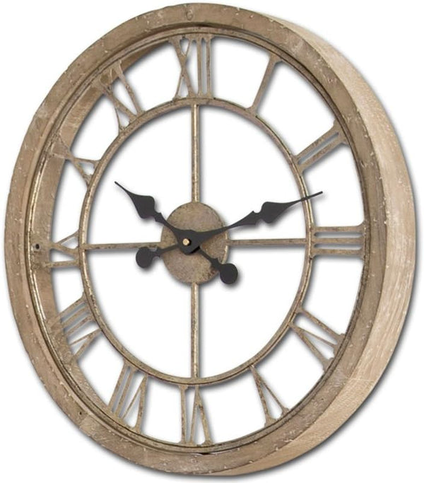 Oversized Farmhouse Round Wall Clock – Solid Wood, Roman Numerals