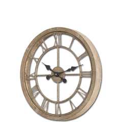 Oversized Farmhouse Round Wall Clock – Solid Wood, Roman Numerals