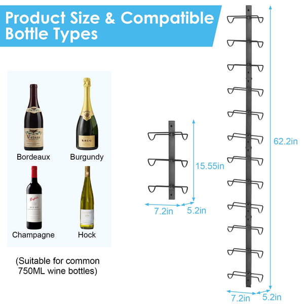 Wall-Mounted Metal Wine Rack – 9, 12, 24 & 36 Bottle Organizer