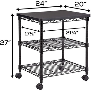 3-Tier Rolling Printer Cart Stand with Steel Shelves