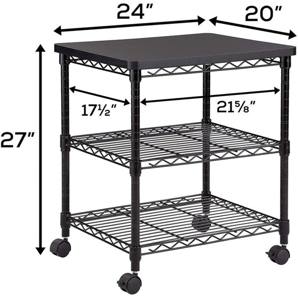 3-Tier Rolling Printer Cart with Steel Shelves