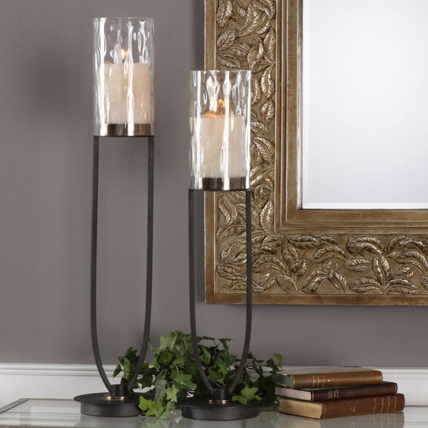 Tall Iron Candle Holders Set of 2 – Matte Black & Coffee Bronze