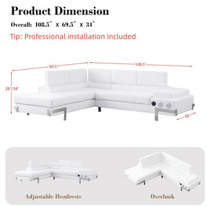 L-Shaped Sectional Sofa with LED Lighting, Bluetooth & USB Ports