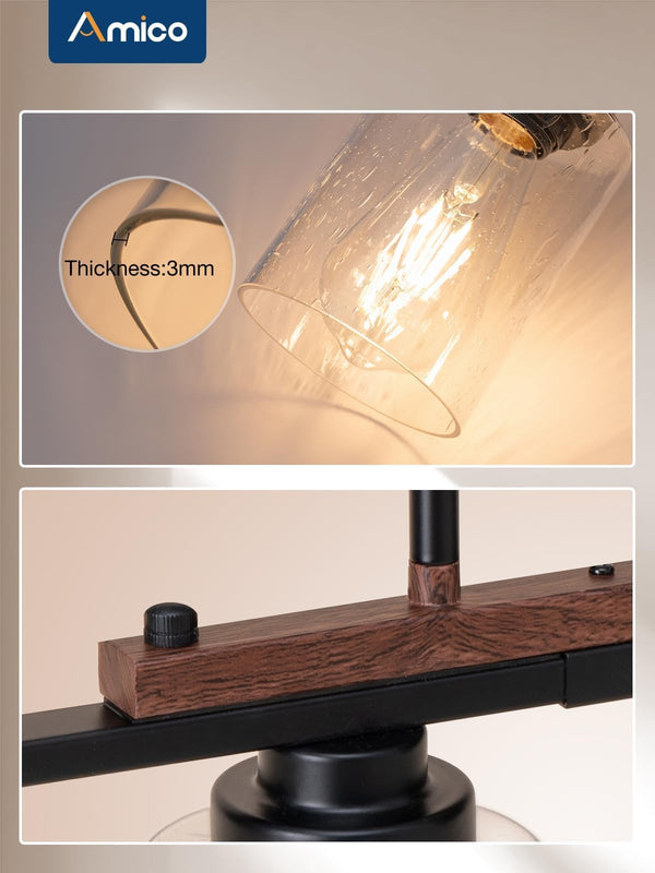 Farmhouse Chandelier with Seeded Glass Shade | Adjustable Kitchen Island Pendant Light