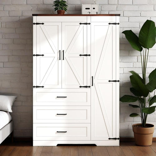 70" Farmhouse Wardrobe Closet with 3 Doors & 3 Drawers