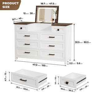 8-Drawer Dresser with LED Mirror & Storage
