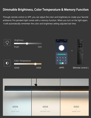 Modern Black Linear LED Pendant Light with Remote Control