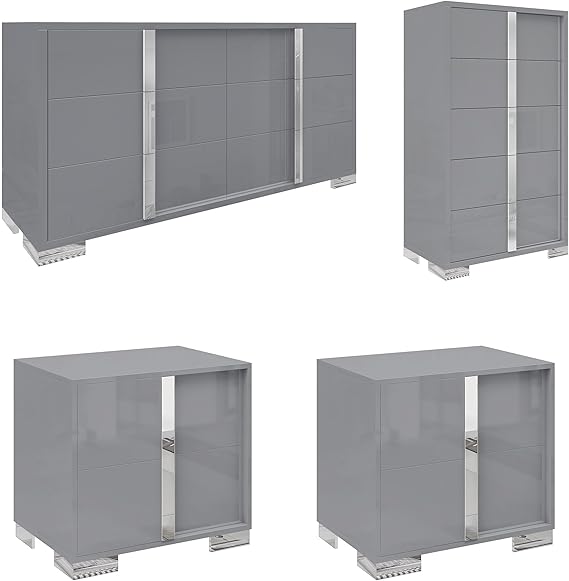 3-Piece Bedroom Set with 6-Drawer Dresser & 2 Nightstands, Grey
