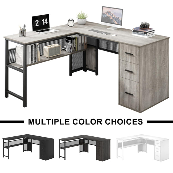 L-Shaped Corner Desk with Drawers & Storage