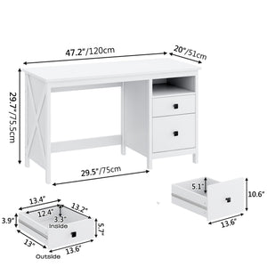 Modern Computer Desk with Drawer and Side Shelf