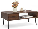 Mid Century Modern Coffee Table with Drawer & Open Storage Shelf