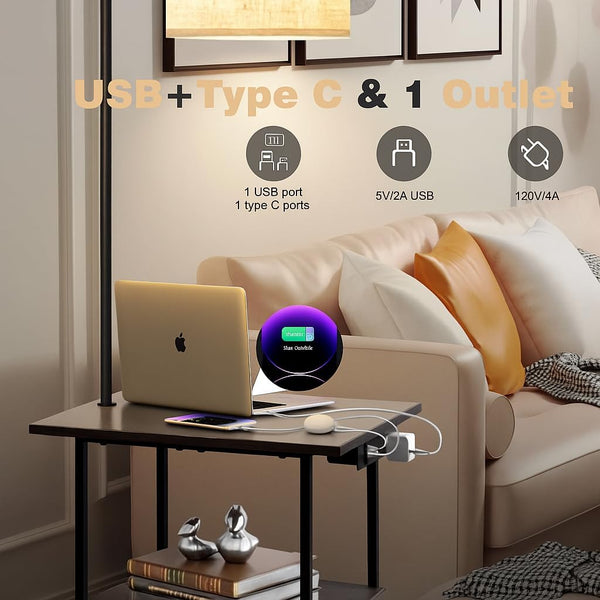 Floor Lamp with Side Table & Charging Station – 3-Color LED