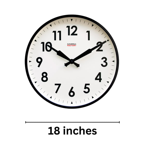 18-Inch Round Metal Wall Clock – Black, Silent Analog