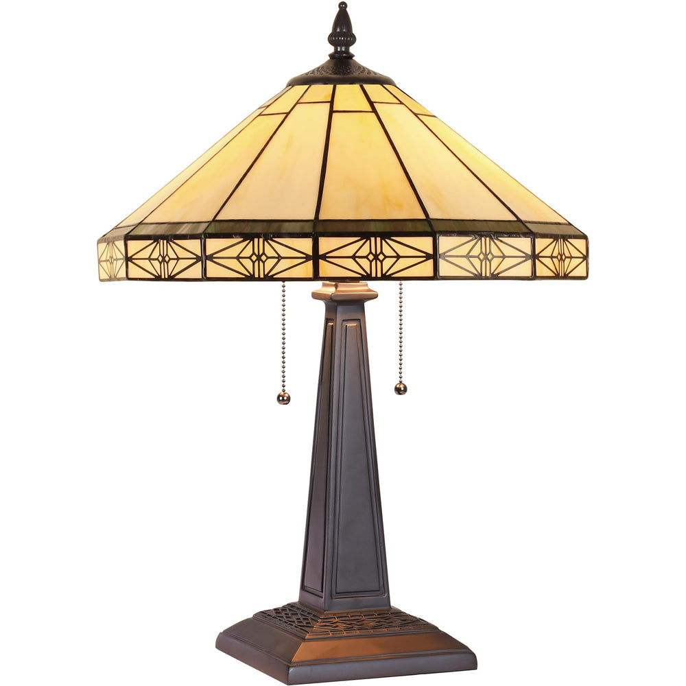 Tiffany Stained Glass Table Lamp – 16" Wide, 2-Light, Cream Dragonfly
