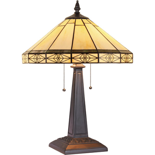 Tiffany Stained Glass Table Lamp – 16" Wide, 2-Light, Cream Dragonfly