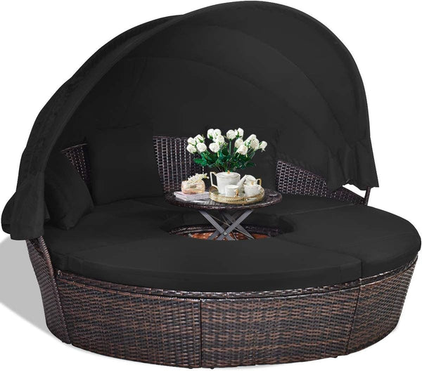 Outdoor Round Daybed with Retractable Canopy