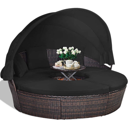 Outdoor Round Daybed with Retractable Canopy
