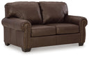 Dark Brown Leather Loveseat with Nailhead Trim