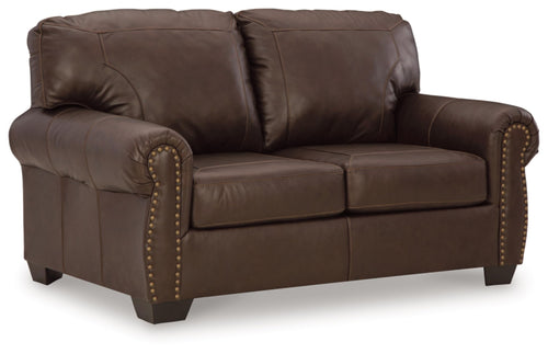 Dark Brown Leather Loveseat with Nailhead Trim