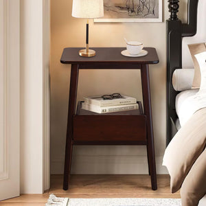 Mid-Century Modern Bamboo Nightstand with Drawer & Open Shelf