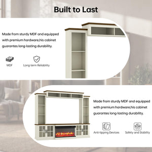 98" Farmhouse Entertainment Center with Fireplace, TV Stand & Barn Doors
