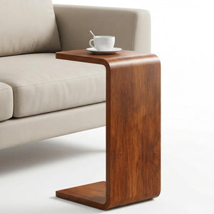 C Shaped End Table with Flip Top - Solid Wood Couch Side Table