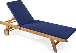 Acacia Wood Outdoor Chaise Lounge Chair with Cushion & Wheels