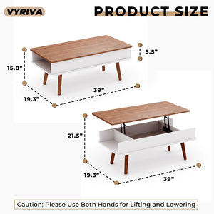 VYRIVA Lift Top Coffee Table, One Minute No Assembly Required Rising Tabletop Center Table with Large Hidden Storage Compartment, Open Shelf, Anti-Pinch Design Mute for Living Room (Walnut)